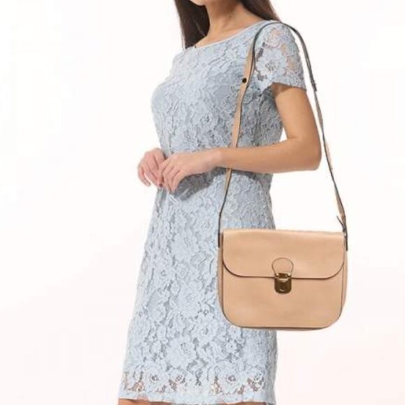 Marni Beige Leather Pushlock Saddle Shoulder Crossbody Bag Adjustable Strap - Picture 1 of 16